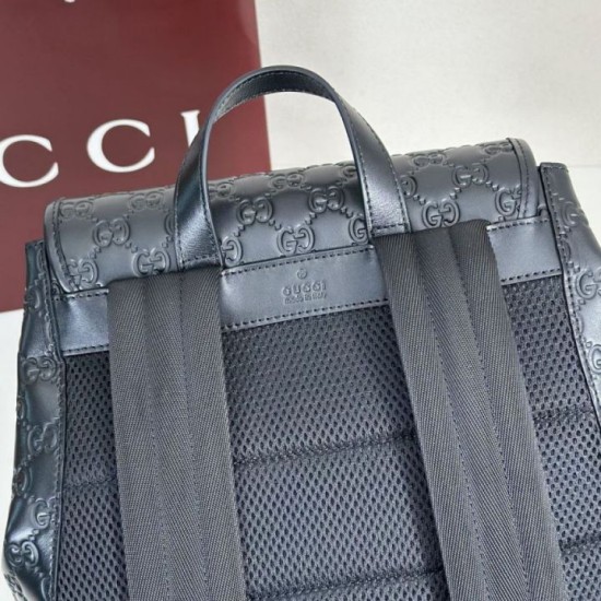 Replica Zaino medio da uomo Gucci con emblema GG 854750 Nero Imitazione fallate Outlet
