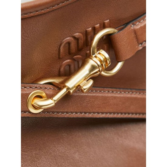 Replica Borsa a secchiello a tracolla Miu Miu Aventure nappa 5BE101 Marrone Imitazione fallate Outlet