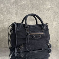 Replica Borsa Balenciaga Le City in denim lavato nero Imitazione fallate Outlet