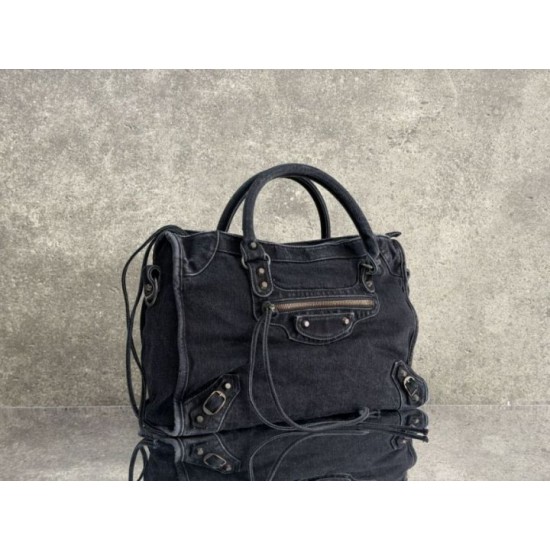 Replica Borsa Balenciaga Le City in denim lavato nero Imitazione fallate Outlet