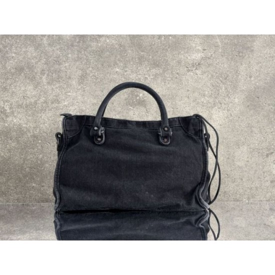 Replica Borsa Balenciaga Le City in denim lavato nero Imitazione fallate Outlet