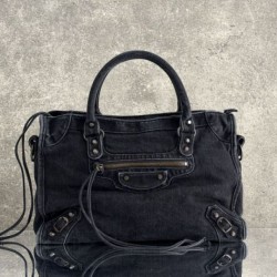 Replica Borsa Balenciaga Le City in denim lavato nero Imitazione fallate Outlet