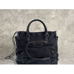 Replica Borsa Balenciaga Le City in denim lavato nero Imitazione fallate Outlet