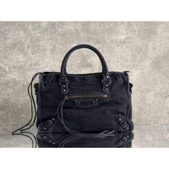Replica Borsa Balenciaga Le City in denim lavato nero Imitazione fallate Outlet