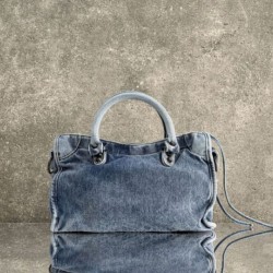 Replica Borsa Balenciaga Le City denim lavato Blu Imitazione fallate Outlet