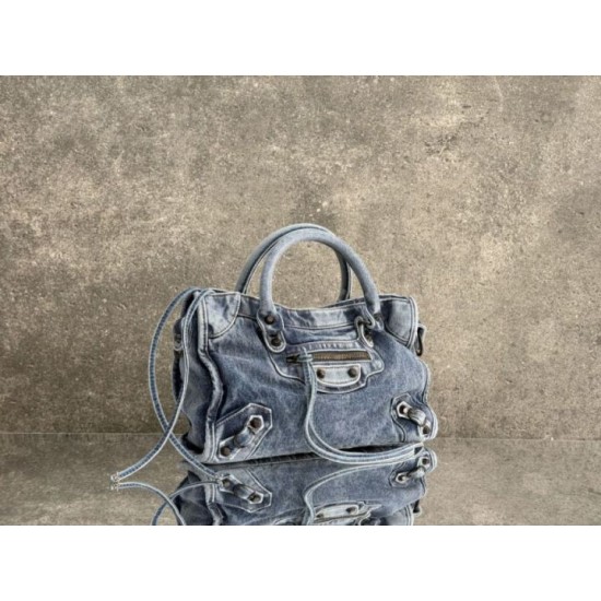 Replica Borsa Balenciaga Le City denim lavato Blu Imitazione fallate Outlet