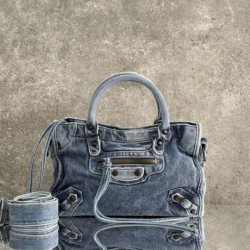 Replica Borsa Balenciaga Le City denim lavato Blu Imitazione fallate Outlet