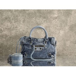Replica Borsa Balenciaga Le City denim lavato Blu Imitazione fallate Outlet