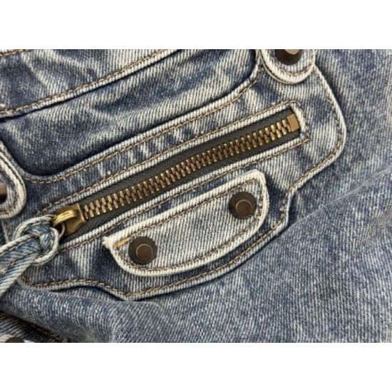 Replica Borsa Balenciaga Le City denim lavato Blu Imitazione fallate Outlet