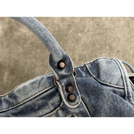 Replica Borsa Balenciaga Le City denim lavato Blu Imitazione fallate Outlet