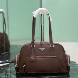 Replica Borsa Prada media con manico superiore marrone Imitazione fallate Outlet