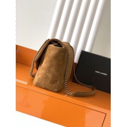 Replica Borsa a tracolla grande YSL Saint Laurent Calypso scamosciata marrone Imitazione fallate Outlet
