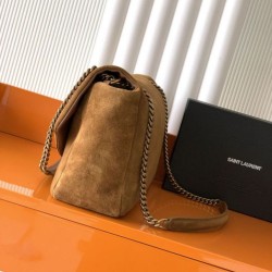 Replica Borsa a tracolla grande YSL Saint Laurent Calypso scamosciata marrone Imitazione fallate Outlet