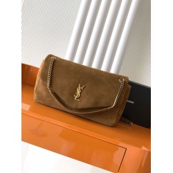 Replica Borsa a tracolla grande YSL Saint Laurent Calypso scamosciata marrone Imitazione fallate Outlet