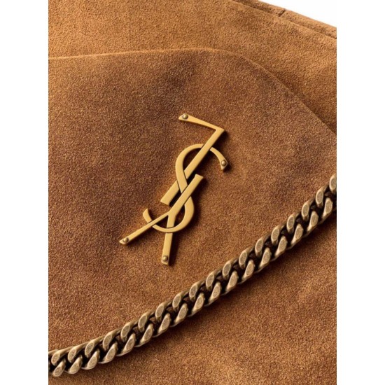 Replica Borsa a tracolla grande YSL Saint Laurent Calypso scamosciata marrone Imitazione fallate Outlet