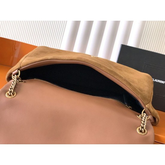 Replica Borsa a tracolla grande YSL Saint Laurent Calypso scamosciata marrone Imitazione fallate Outlet