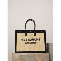 Premio Replica Borsa tote YSL Saint Laurent Rive Gauche Rafia ricamata Nero Imitazione Outlet
