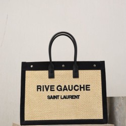 Premio Replica Borsa tote YSL Saint Laurent Rive Gauche Rafia ricamata Nero Imitazione Outlet