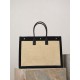 Premio Replica Borsa tote YSL Saint Laurent Rive Gauche Rafia ricamata Nero Imitazione Outlet