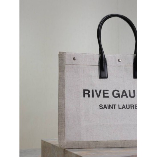 Premio Replica Borsa tote YSL Saint Laurent Rive Gauche beige Imitazione Outlet