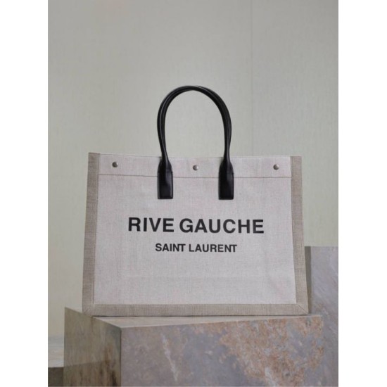 Premio Replica Borsa tote YSL Saint Laurent Rive Gauche beige Imitazione Outlet