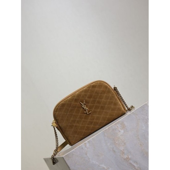 Premio Replica Borsa a tracolla YSL Saint Laurent Gaby scamosciata trapuntata giallo Imitazione Outlet