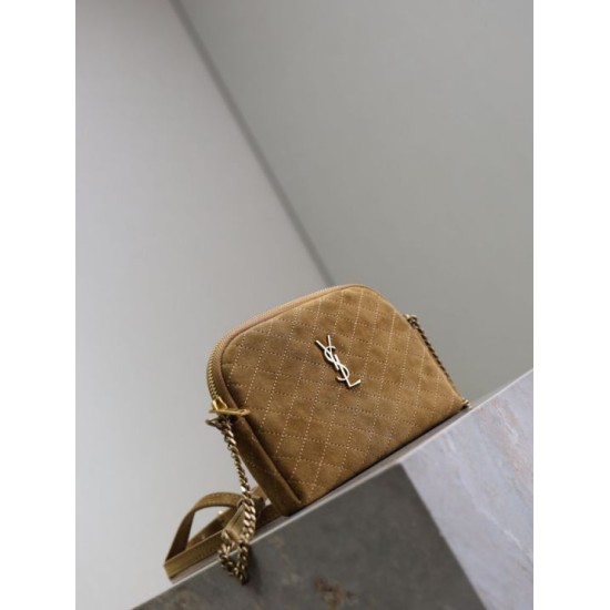 Premio Replica Borsa a tracolla YSL Saint Laurent Gaby scamosciata trapuntata giallo Imitazione Outlet