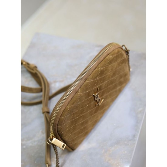 Premio Replica Borsa a tracolla YSL Saint Laurent Gaby scamosciata trapuntata giallo Imitazione Outlet