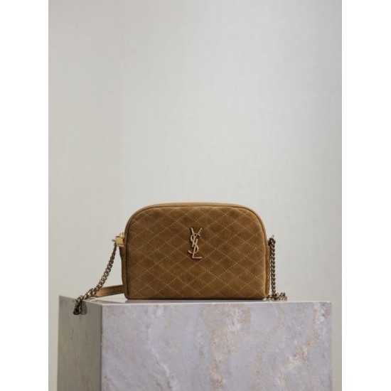 Premio Replica Borsa a tracolla YSL Saint Laurent Gaby scamosciata trapuntata giallo Imitazione Outlet