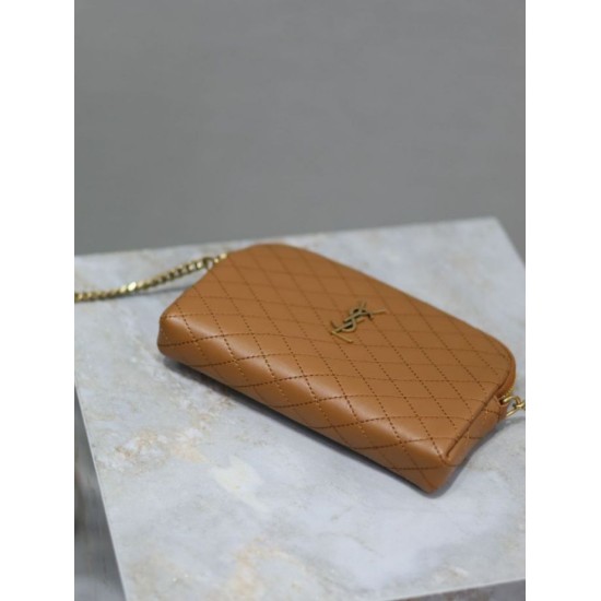 Premio Replica Pochette trapuntata con zip Gaby YSL Saint Laurent marrone Imitazione Outlet