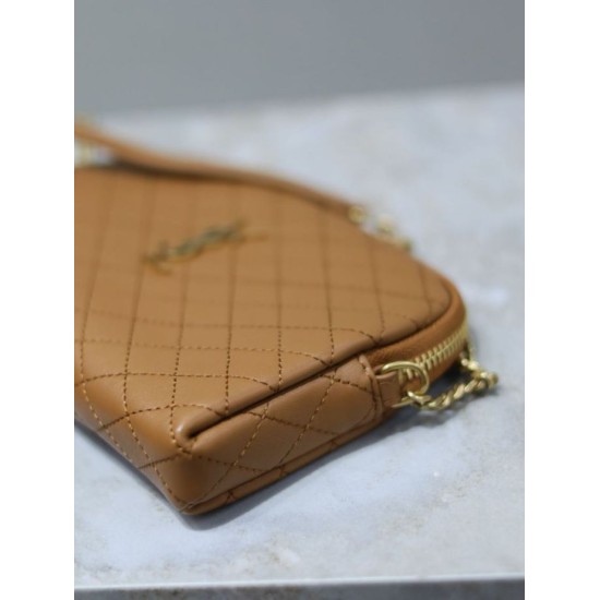 Premio Replica Pochette trapuntata con zip Gaby YSL Saint Laurent marrone Imitazione Outlet