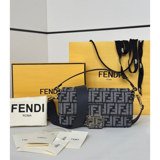 Premio Replica Borsa Fendi Baguette tessuto jacquard FF effetto denim blu Imitazione Outlet