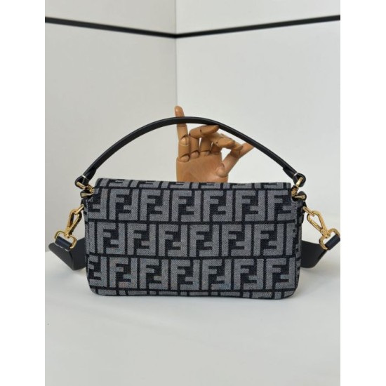 Premio Replica Borsa Fendi Baguette tessuto jacquard FF effetto denim blu Imitazione Outlet