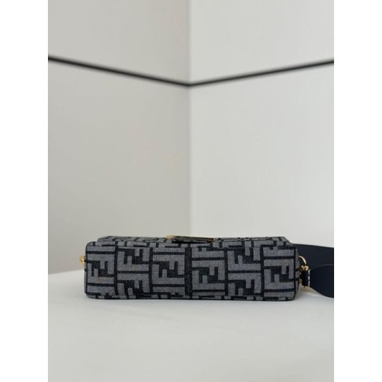 Premio Replica Borsa Fendi Baguette tessuto jacquard FF effetto denim blu Imitazione Outlet