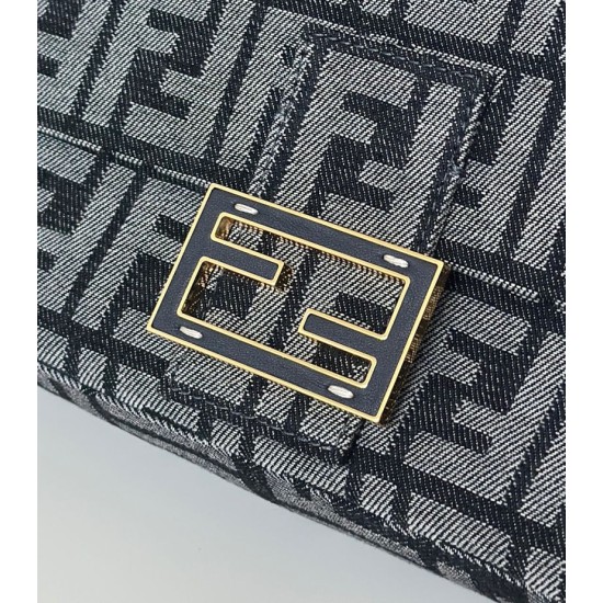 Premio Replica Borsa Fendi Baguette tessuto jacquard FF effetto denim blu Imitazione Outlet