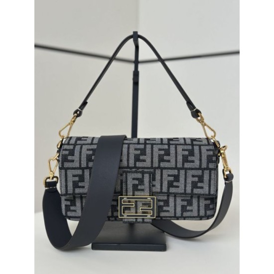 Premio Replica Borsa Fendi Baguette tessuto jacquard FF effetto denim blu Imitazione Outlet