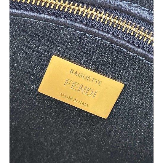 Premio Replica Borsa Fendi Baguette tessuto jacquard FF effetto denim blu Imitazione Outlet