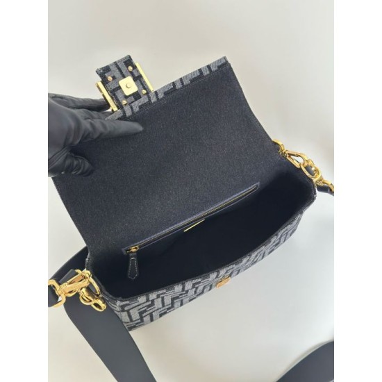 Premio Replica Borsa Fendi Baguette tessuto jacquard FF effetto denim blu Imitazione Outlet