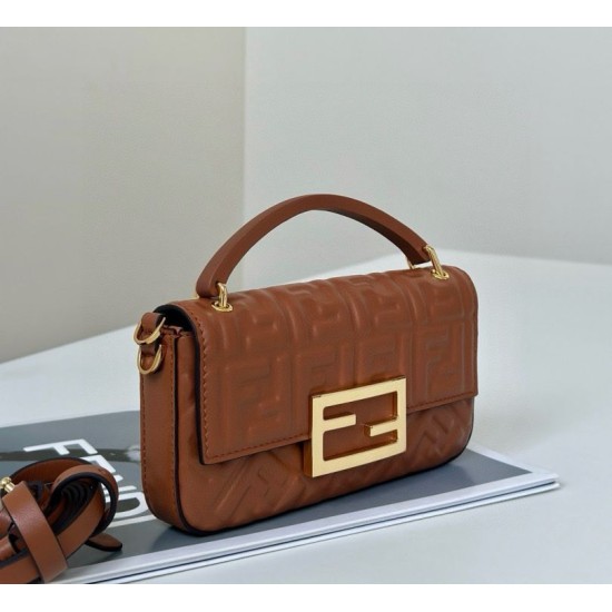 Premio Replica Borsa Fendi Baguette con manico superiore e logo FF impresso marrone Imitazione Outlet