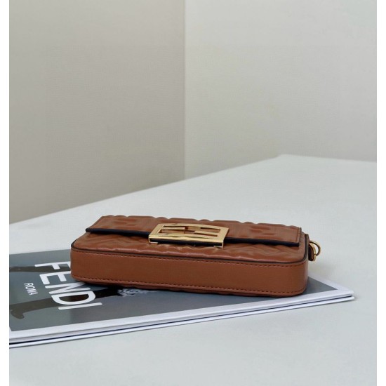 Premio Replica Borsa Fendi Baguette con manico superiore e logo FF impresso marrone Imitazione Outlet