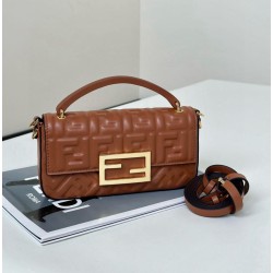 Premio Replica Borsa Fendi Baguette con manico superiore e logo FF impresso marrone Imitazione Outlet