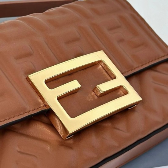 Premio Replica Borsa Fendi Baguette con manico superiore e logo FF impresso marrone Imitazione Outlet