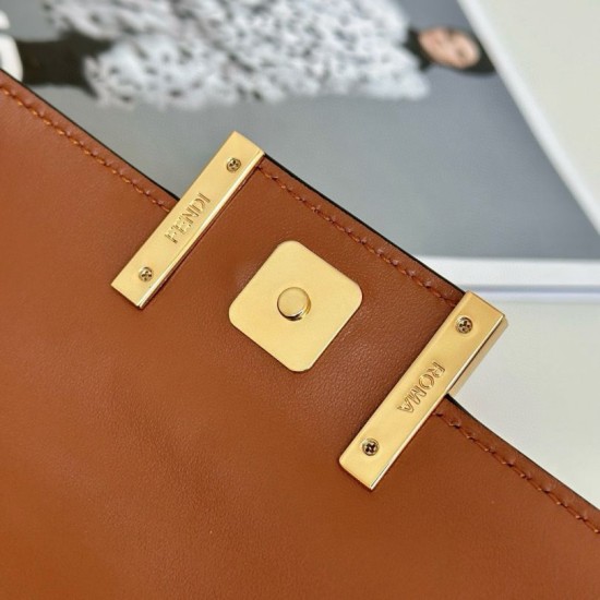 Premio Replica Borsa Fendi Baguette con manico superiore e logo FF impresso marrone Imitazione Outlet