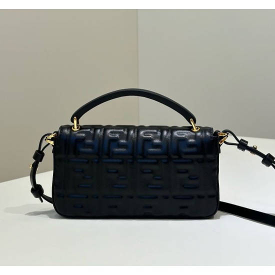 Premio Replica Borsa Fendi Baguette con manico superiore e logo FF impresso Nero Imitazione Outlet