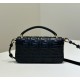 Premio Replica Borsa Fendi Baguette con manico superiore e logo FF impresso Nero Imitazione Outlet