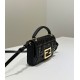 Premio Replica Borsa Fendi Baguette con manico superiore e logo FF impresso Nero Imitazione Outlet