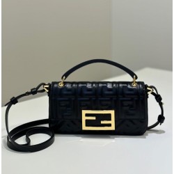 Premio Replica Borsa Fendi Baguette con manico superiore e logo FF impresso Nero Imitazione Outlet