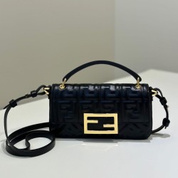 Premio Replica Borsa Fendi Baguette con manico superiore e logo FF impresso Nero Imitazione Outlet