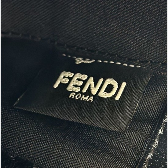 Premio Replica Borsa Fendi Baguette con manico superiore e logo FF impresso Nero Imitazione Outlet