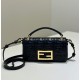 Premio Replica Borsa Fendi Baguette con manico superiore e logo FF impresso Nero Imitazione Outlet